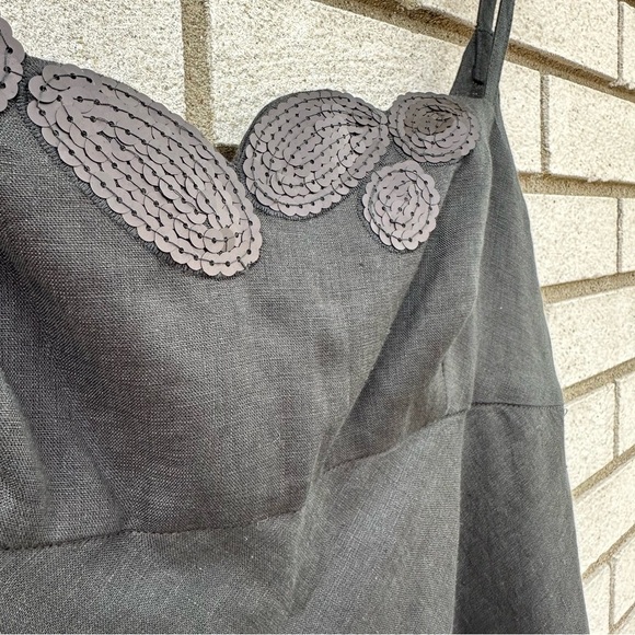 Agnona for Bergdorf Goodman Black Linen Slip Dress Sequin Neckline Made in Italy - Picture 10 of 11